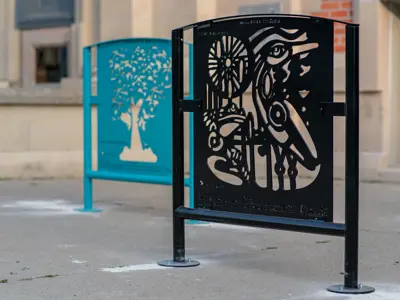 Teal and black bike racks