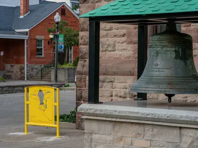 Yellow bike rack with cow design